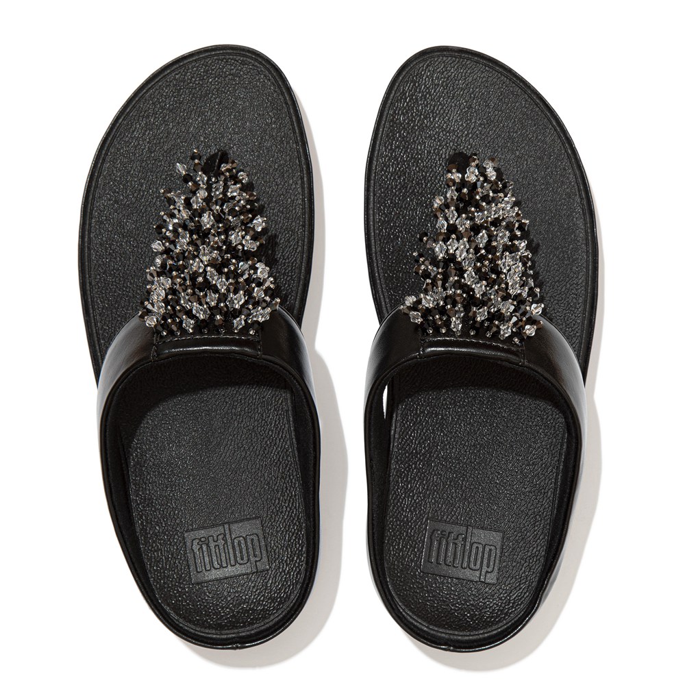 Fitflop Womens Sandals Black - Rumba Beaded Toe-post - 82KVBLFEJ